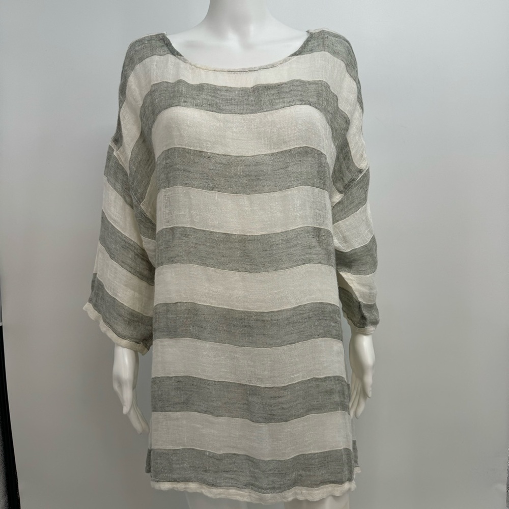 Namsar Gauze Tunic Top Womens Sz Os Drop Shoulder Semi Sheer Striped Lightweight